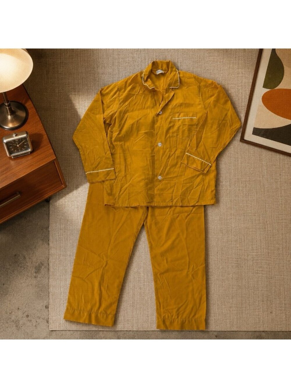 Vintage 60s 70s Towncraft Plus Penn-Prest Penneys Pajama Set Yellow Mens Size M